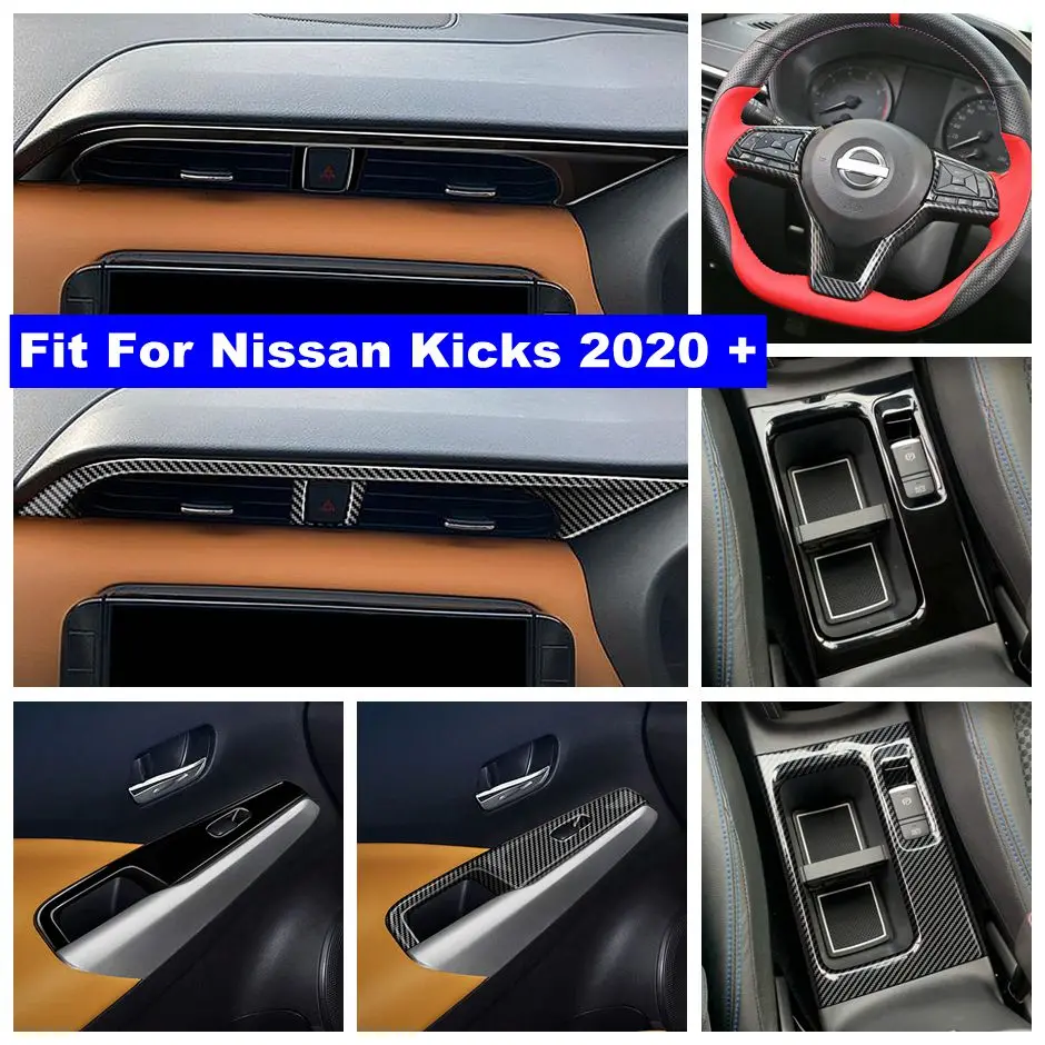 

Glass Lift Button Air AC Vent Gear Shift Cover Trim For Nissan Kicks 2020 - 2022 RHD Black / Carbon Fiber Interior Accessories