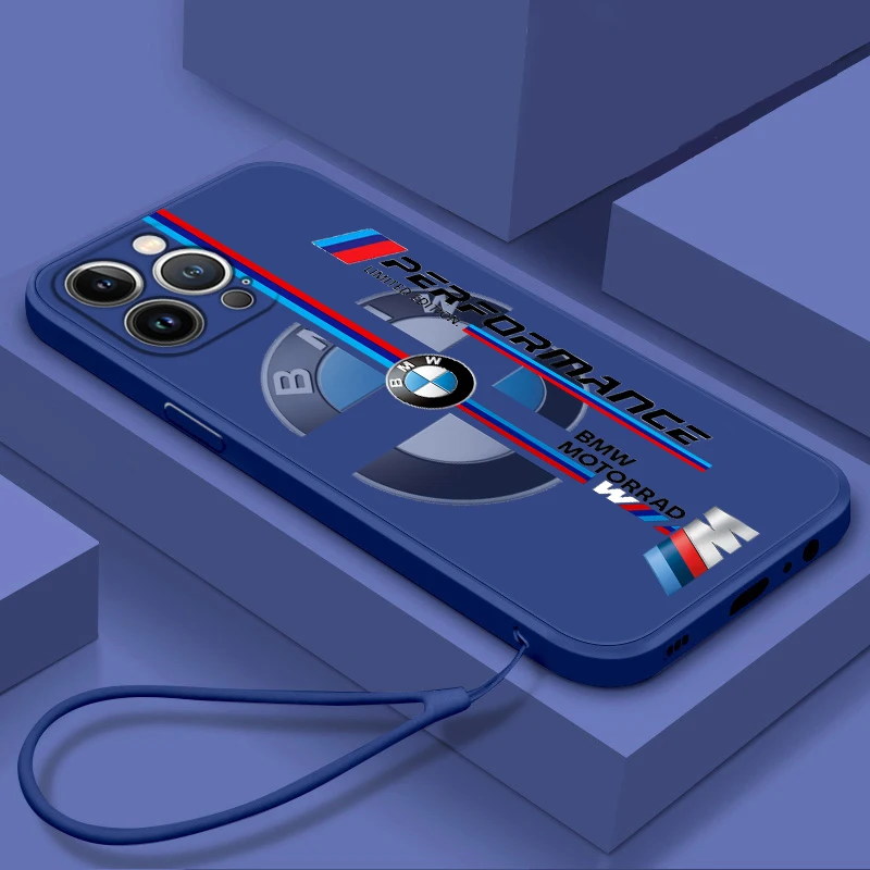 

Red Blue Car BMW Luxury For Apple iPhone 14 13 12 Mini 11 Pro XS MAX XR X 8 7 6S SE Plus Silicone Liquid Rope Phone Case Fundas