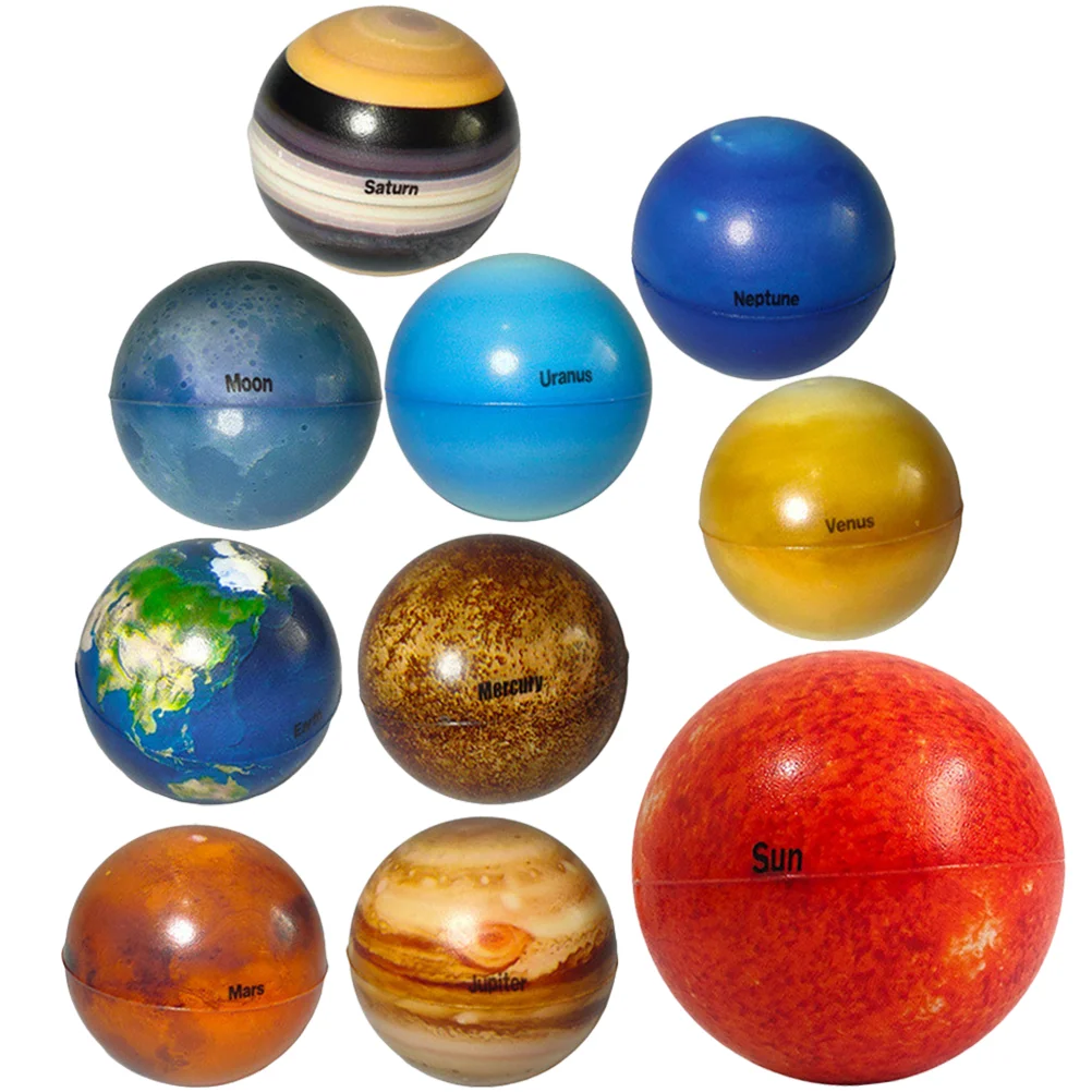 

10 Pcs Bouncy Ball Solar System Model Toys Kids 5-7 Balls Funny Playthings Sponge 3-5 Decompression Pu Anti-stress Planets