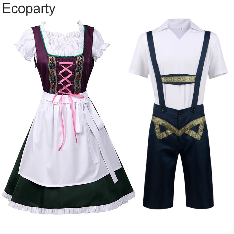 

New Traditional Couples Oktoberfest Costume German Beer Outfit For Women Men Beer Girl Maid Cosplay Dress Halloween Fancy Outfit