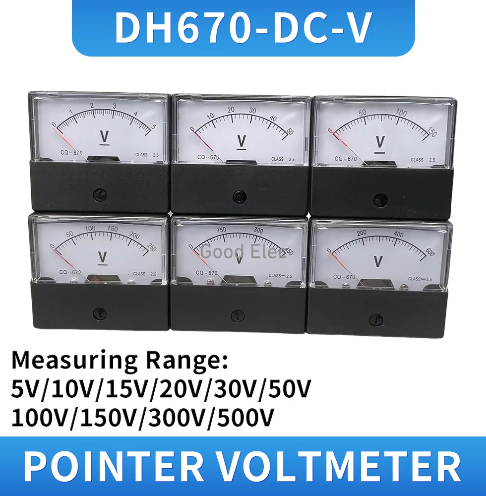 DH-670 DC-V 5V 10V 15V 20V 30V 50V 100V Указатель Аналоговый Вольтметр постоянного тока 70*60mm