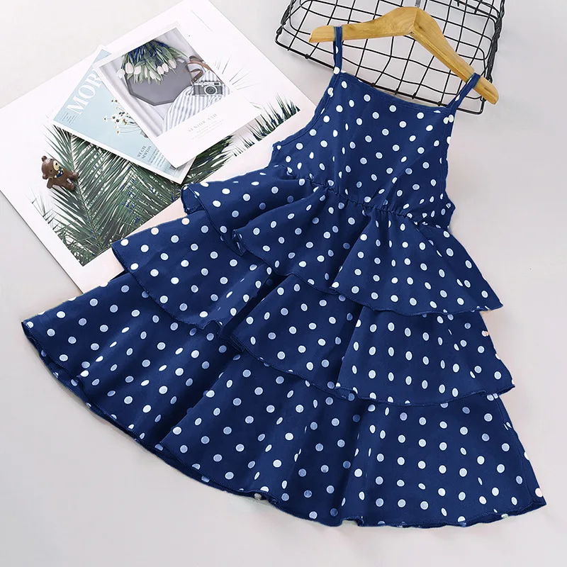 

Baby Girl Summer Casual Princess Dresses Girls New Korean Version Sling Solid Color Dot Pleated Dress 4-12 Year Fashion Clothing