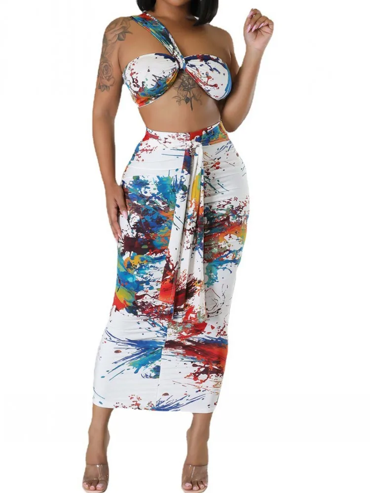 

Летние комплекты из 2 предметов, блестящий топ с запахом на груди с открытой спиной и плиссированная юбка миди со шнуровкой, сексуальный комплект из двух предметов