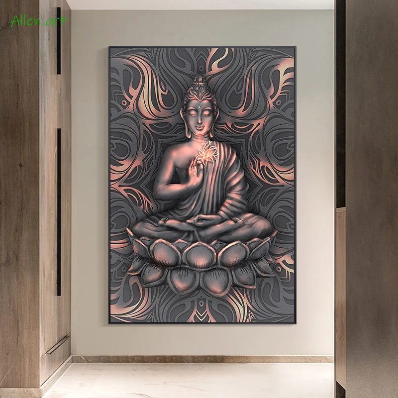 

Lotus Seat Buddha Buddhism Canvas Painting Religion Wall Art Large Size Poster Printing for Buddha Hall Home Decoration Picture