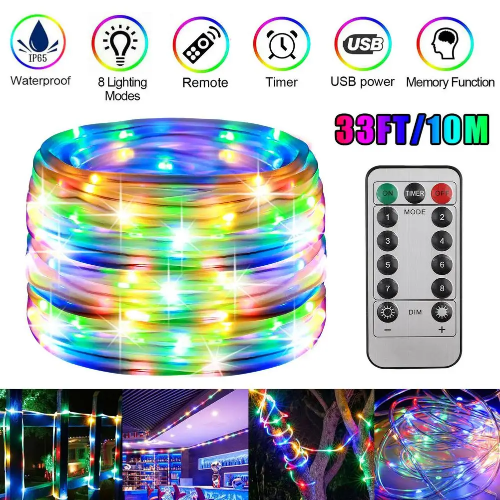 

10M Led String Light 8 Modes Dimmable Waterproof Outdoor Rope Strip Light With Remote Control Festival ChristmasParty Decoration
