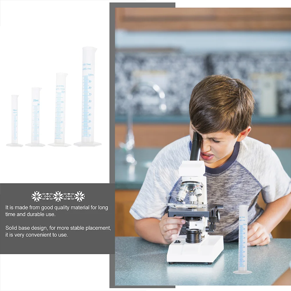 

4 Pcs Graduated Cylinder Plastic Test Tubes Chemistry Pack Measuring Professional Laboratory Supplies Scale