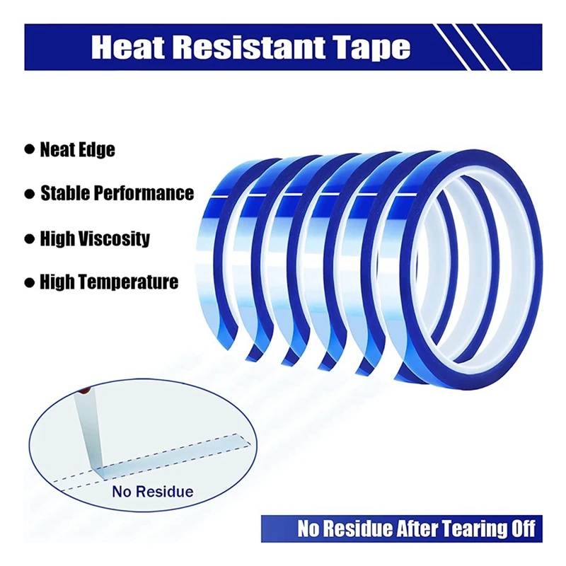 6 Rolls 10Mm X33M(108Ft) High Temperature Heat Resistant Tape Heat Transfer Tape For Heat Sublimation Press No Residue images - 6