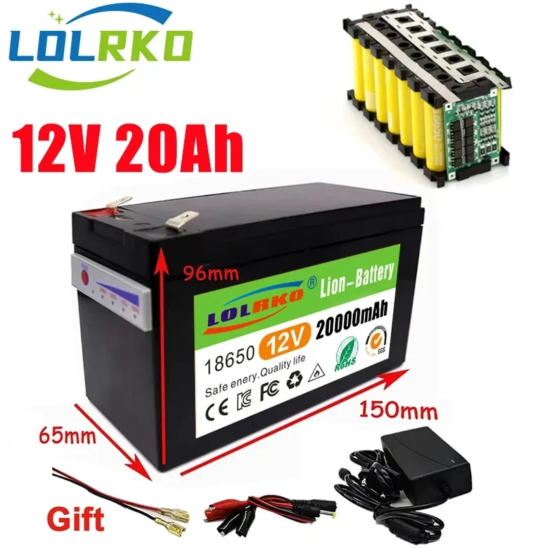 

New 12v 20Ah 18650 lithium battery pack suitable for solar energy and electric vehicle battery power display + 12.6v4a charger