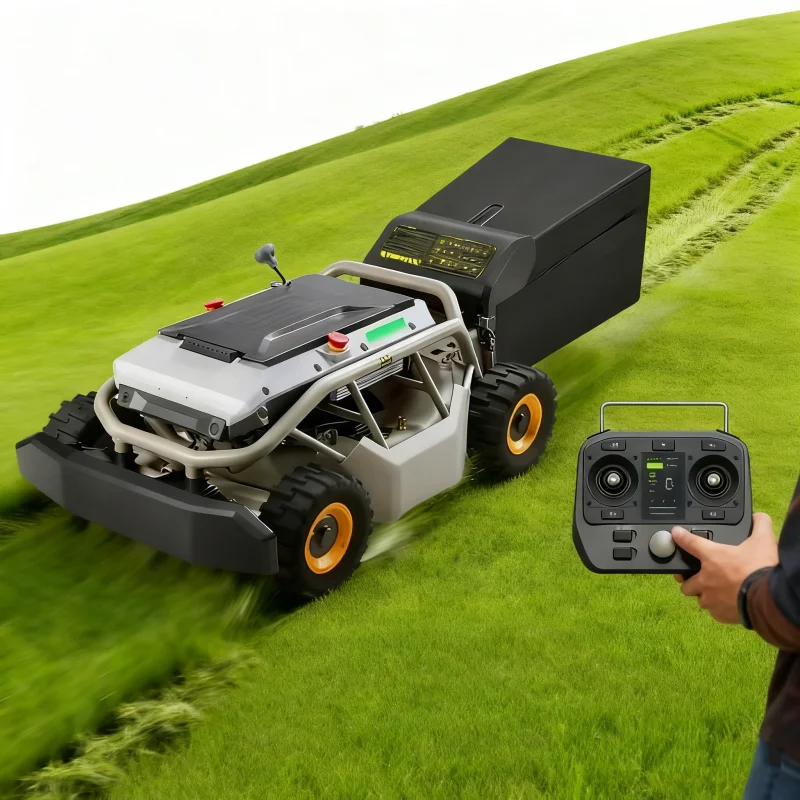 Фото Косилка с дистанционным управлением Газонокосилка 4WD 85% 40 ° Slope (Wide Wheels Edition) Резак для умной дистанционной газонокосилки Steep Slopes №1