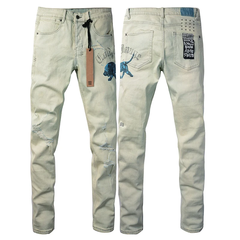 Уличные мужские джинсы KSUBI в стиле ретро американские Old Light Color эластичные тонкие