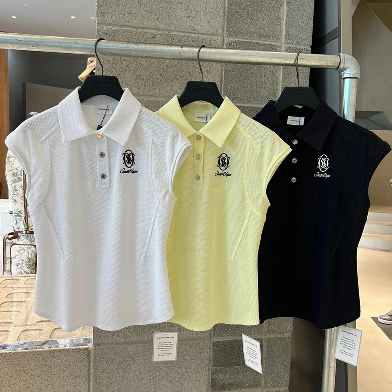 

Korea original golf dress ladies 23 summer new thin lapel sleeveless top casual breathable solid color.