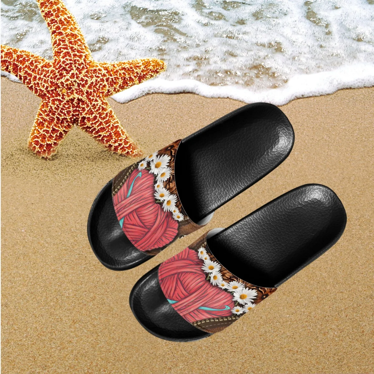 

Casual Home Yarn With Daisies Print Girls Slippers Comfortable Anti-Slip Fashion Slippers Women Retro Ladies Flat Slides Female