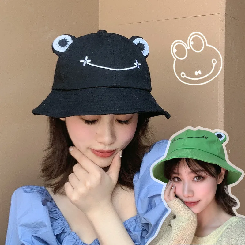 

Trendy Parent-Kid Frog Bucket Hat Panama Fishing Cartoon Cute Hats For Women children Outdoor Sun Fisherman Caps Sunscreen 　