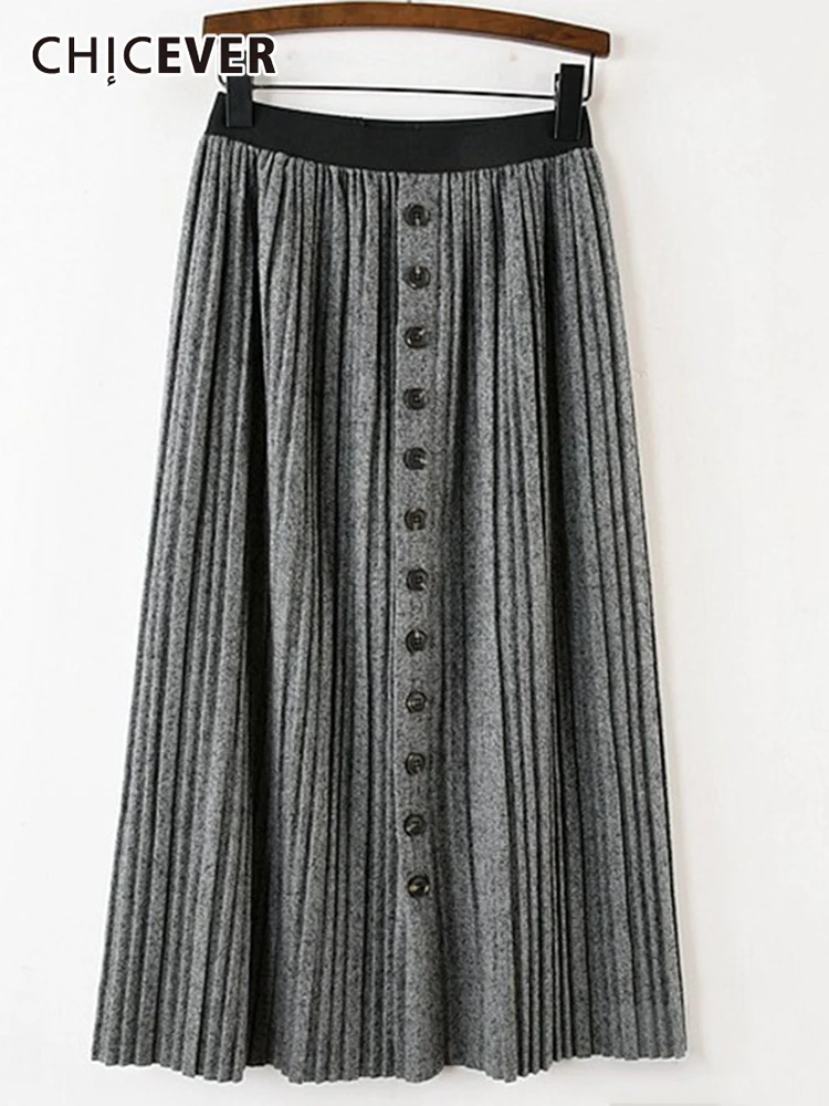 

CHICEVER Autumn Winter Skirts For Women Elastic High Waist Loose Oversize Gray Pleated Skirts Female Fashion Casual Clothes