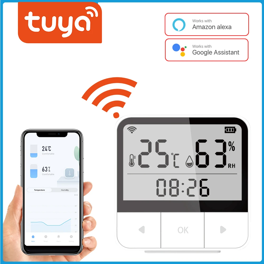 Tuya WIFI Temperature And Humidity Sensor Support Alexa Google Assistant Smart Indoor Hygrometer Thermometer With LCD Display