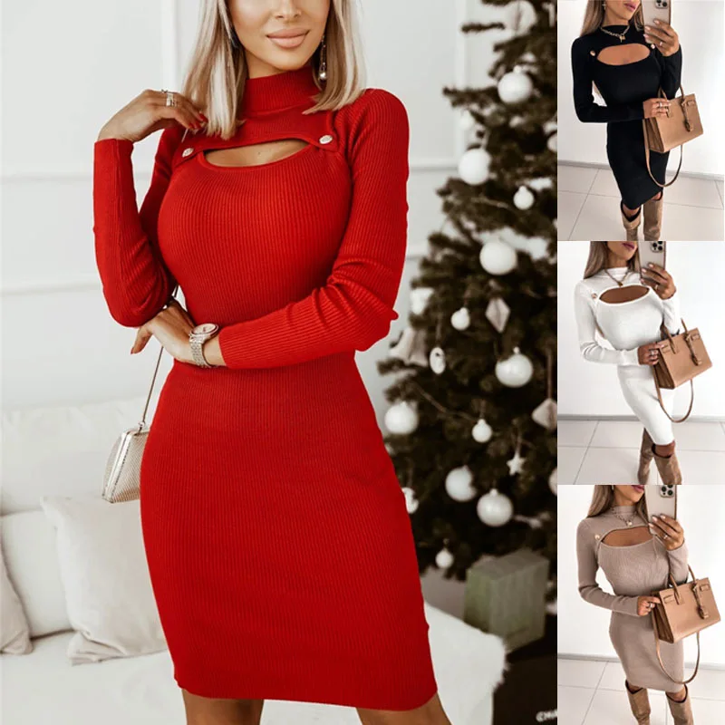 

Новинка 2022, женское облегающее платье до колен с длинным рукавом, сексуальное платье 2K