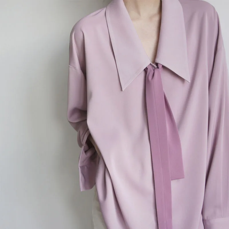 

Deeptown Vintage Elegant Women Blouses Oversized Korean Style Harajuku Long Sleeve Shirts with Tie Female Casual Aesthetic Tops