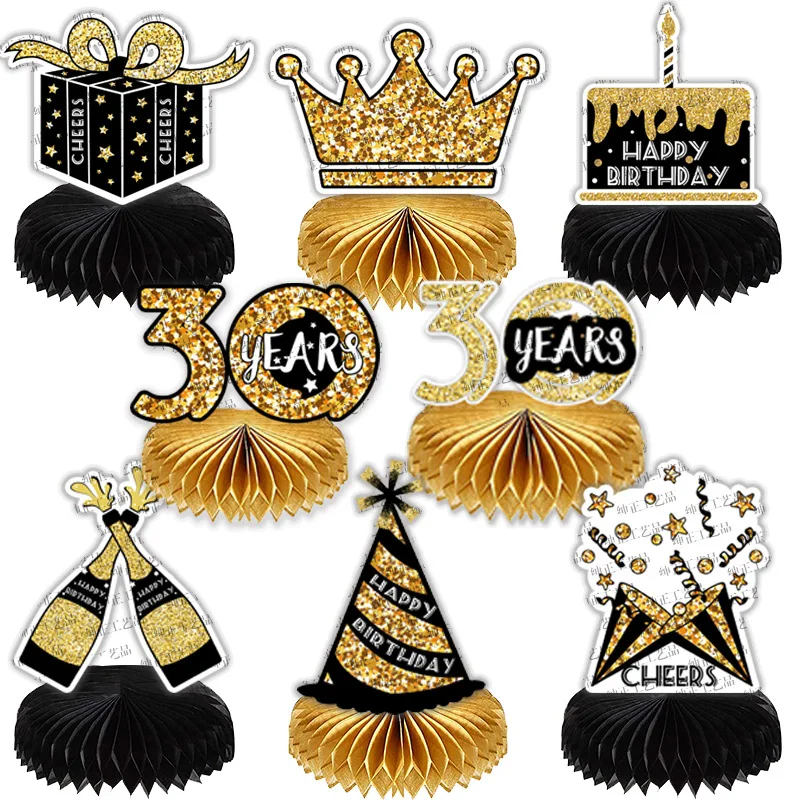

Black Gold 30 Birthday Party Honeycomb Ball 16th 18th 30th 40th 50th 60th 70th Birthday Party Sweet Paper Fan Tabletop Decor