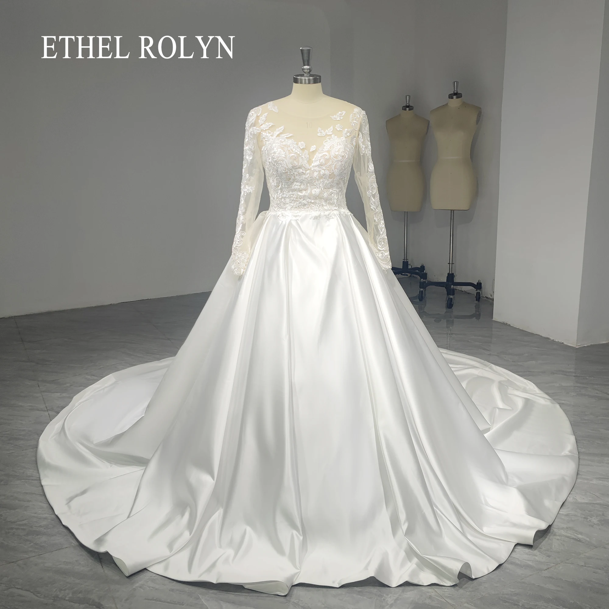 

Женское атласное платье со шлейфом ETHEL ROLYN, свадебное платье на пуговицах с невидимым вырезом и аппликацией, 2023