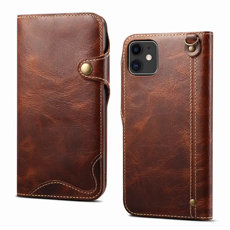 

2022 FO3 Phone Case For iPhone 11 Case Genuine Leather Cover For iPhone 11 Pro Max Case Wallet Retro Book Flip Stand With Lanyar