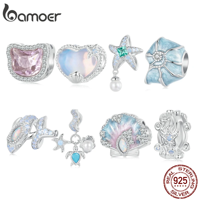 Женский браслет из серебра 100% пробы с ракушками и морскими звездами