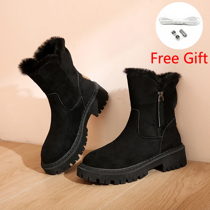 

Женские зимние ботильоны 2022, зимние теплые модные дизайнерские ботинки на платформе, гладиаторы, Нескользящие Короткие Плюшевые замшевые б...