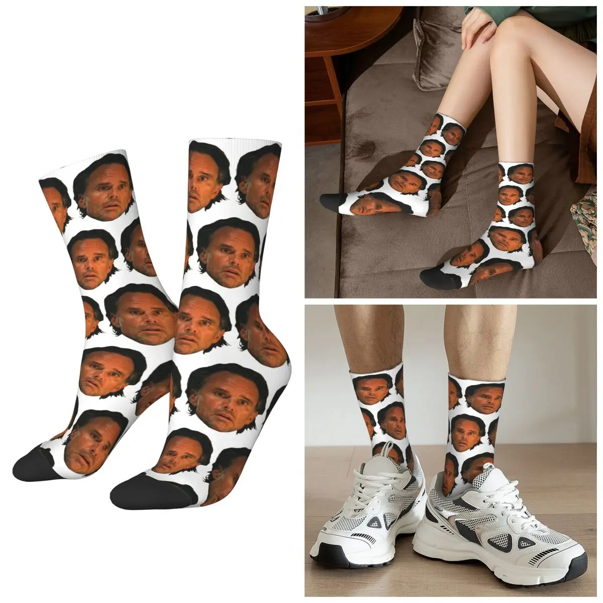 Фото All Seasons Rick WTF Gagged Goggins Face Meme White Lotus Socks Harajuku Sport Middle Tube Socks Stockings for Men Women Gifts №1