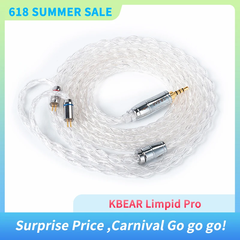 KBEAR Limpid Pro 8Core Pure Silver HIFI Wired Earphone Cable Headphone Earbuds Headset Connector For KBEAR KS1 KS2 Lark KZ IEMS