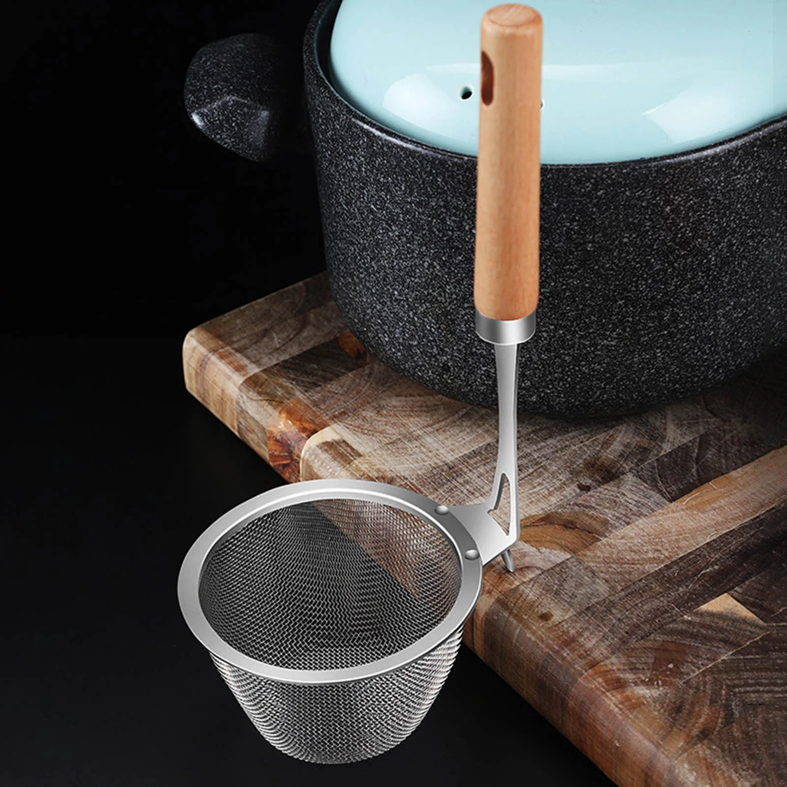 

Wood Grain Handle Stainless Steel Food Filter Spoon Colander Fried Strainer Noodle Drainer Kitchen Cooking Skimmer Utensils