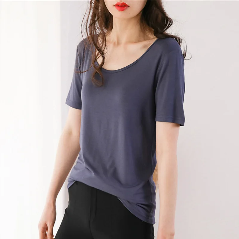 Summer 2023 New Women's Pajamas Short Sleeve Top modal Undercoat Ladies Casual Thin Open Back T-shirt Round Neck Home Wear