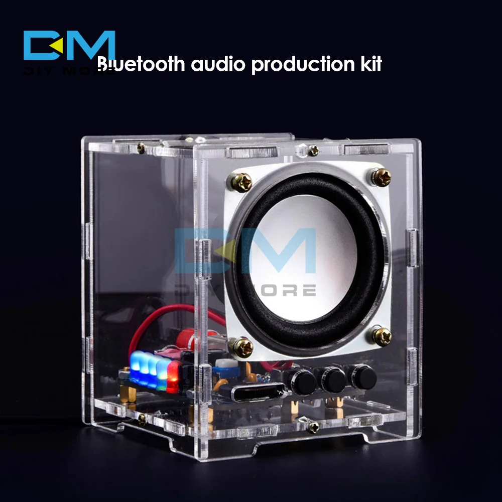 

Bluetooth усилитель мощности динамика DIY комплект электронных компонентов 3 Вт 5 В HT6872, усилитель звука, прозрачный корпус светодиодный светильн...