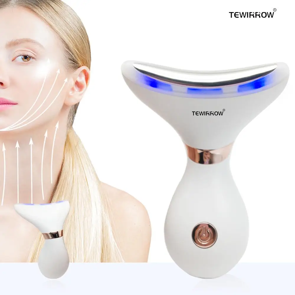 

TEWIRROW Face and Neck Beauty Neck Massager 3 Colors LED Photon Therapy Double Chin Reducer Anti Wrinkle Facial Skin Care Device