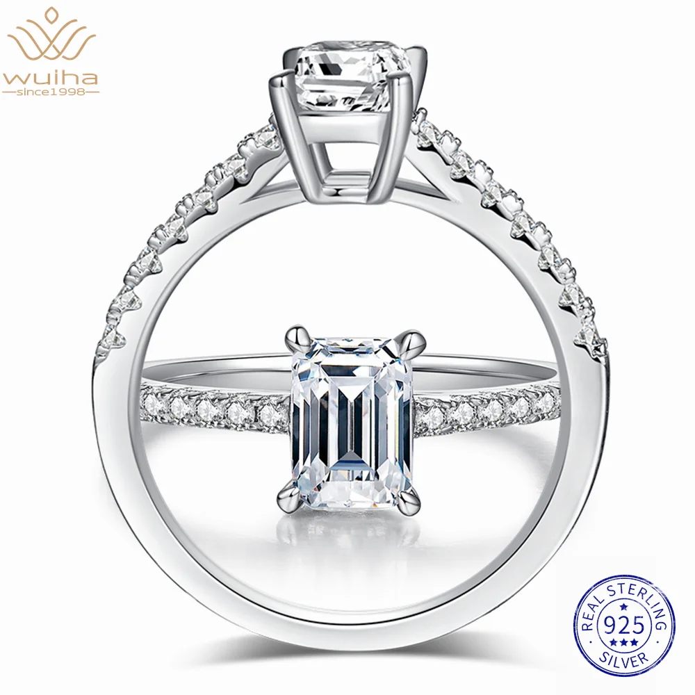 

WUIHA Real 925 Sterling Silver 3EX Emerald Cut VVS1 GRA Pass Test Diamond D Moissanite Wedding Ring for Women Gift Drop Shipping