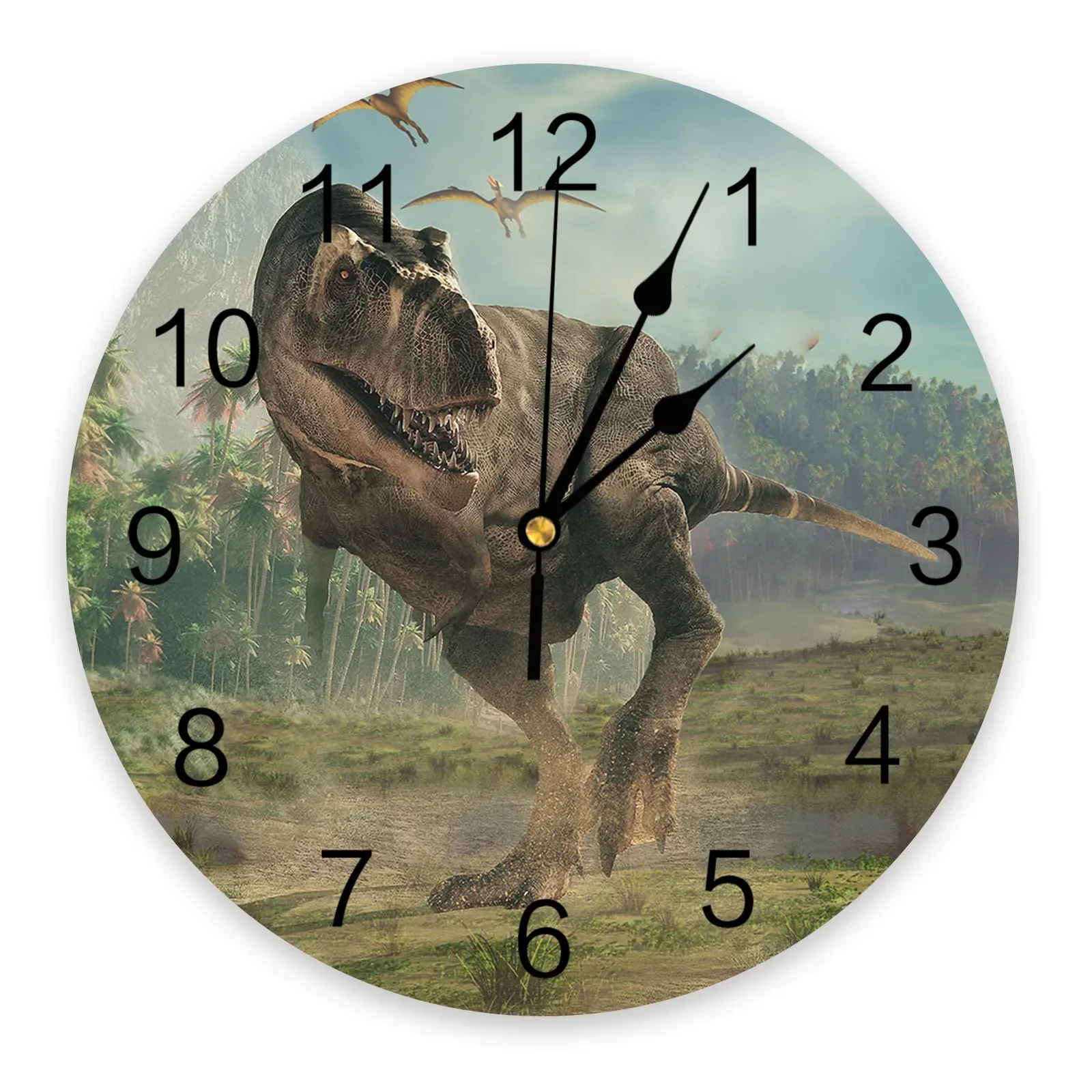 Круглые Настенные часы с динозавром Юрского периода 3D для домашнего декора