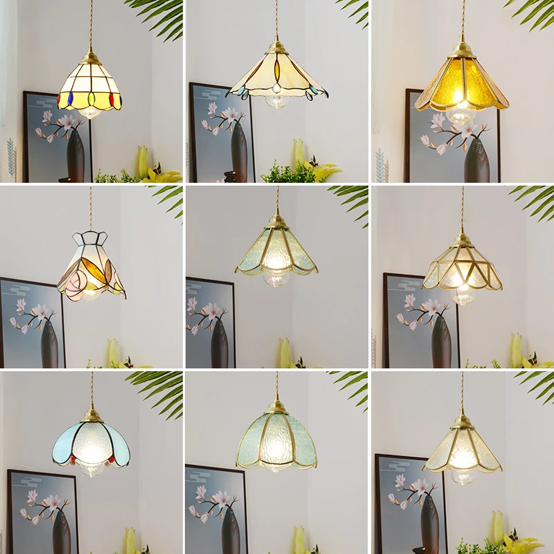 

Американская ретро-лампа Nanyang в пасторальном стиле Гуандун Чжуншань, лампы для спальни, прикроватной тумбочки, ресторана, бара, латунная стеклянная люстра