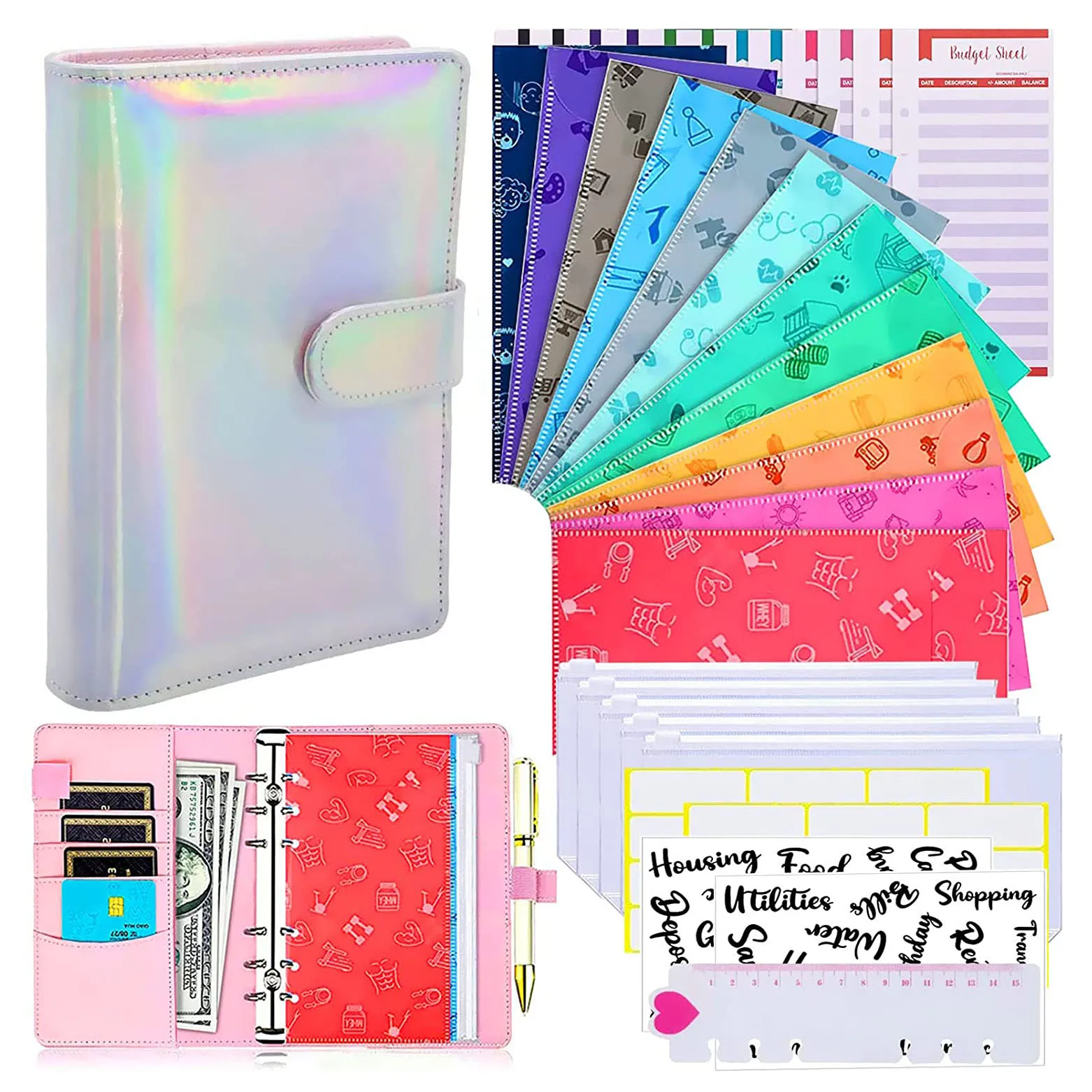 

35Pcs A6 PU Leather Budget Binder Notebook Cash Envelopes System Set,with Binder Pockets for Money Budget Saving Bill Organizer