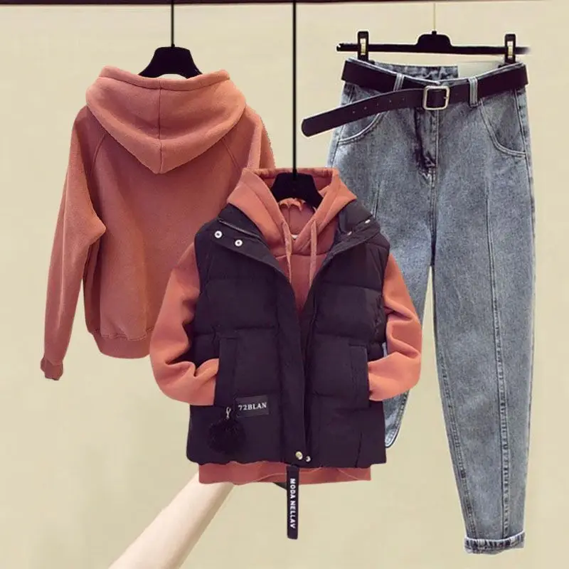 

Женские комплекты из трех предметов, женские толстовки, жилет и брюки, спортивный костюм, костюм большого размера, Женская однотонная спортивная одежда, наряды G430