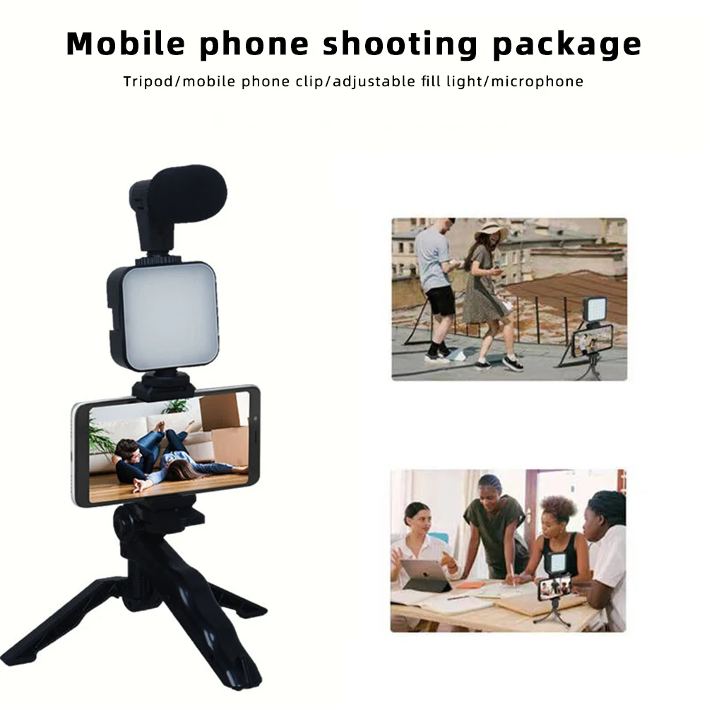 

Smartphone Vlog Led Video Light Kit Smartphone Vlogging Tripod Kit With Fill Light Microphone Phone Clip For Video Recording