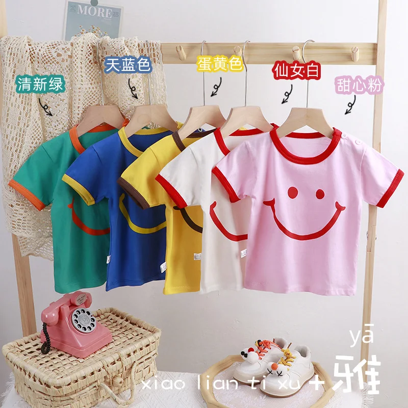 

Детская Хлопковая футболка с коротким рукавом, для мальчиков и девочек