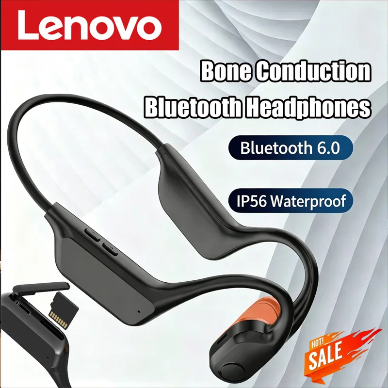Фото Наушники Lenovo с костной проводимостью и открытым ухом, Bluetooth, с увеличенным временем автономной работы, идеально подходят для бега, велоспорта, плавания и других видов спорта. №1