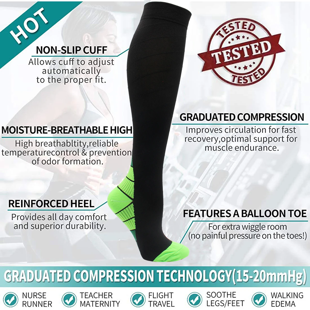 Over the Knee Compression Socks Basketball Cycling Hiking Sports Socks Varicose Veins Diabetic Nursing Socks for Men and Women