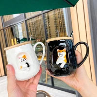 cartoon cat panda embossed color glaze mugs ceramic cups with lid water cup mug coffee ceramic mugs friend birthday gift cups