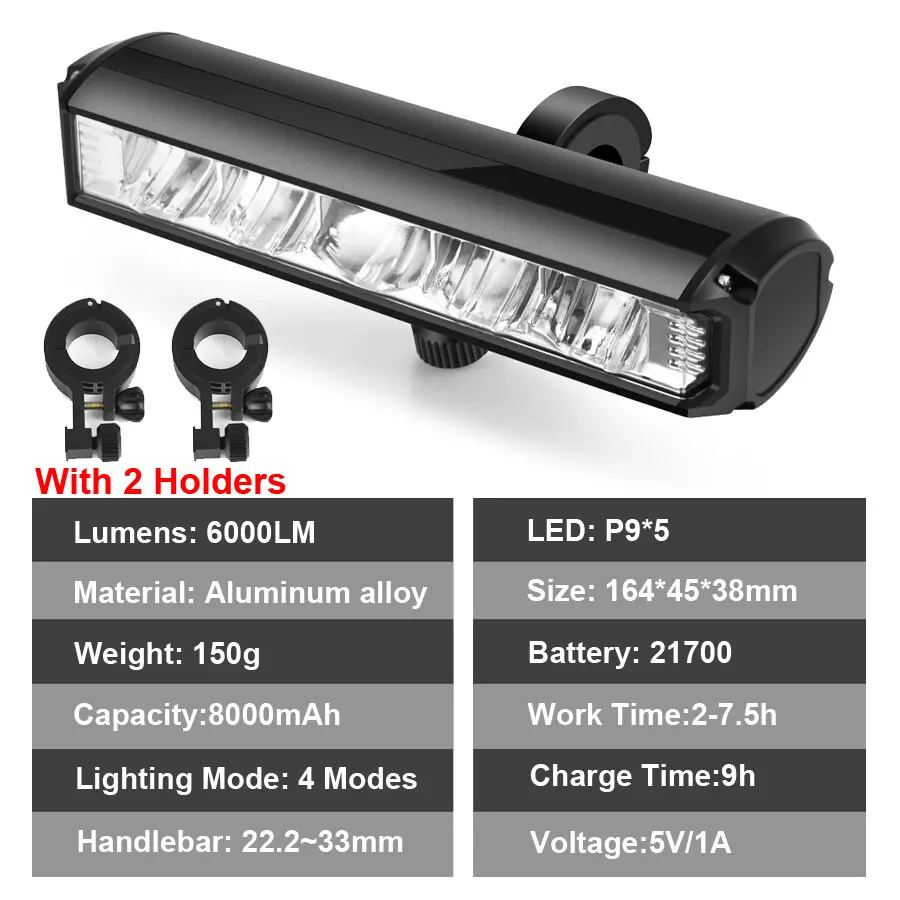 NEWBOLER Bicycle Light Front 6000Lumen Bike Light 8000mAh Waterproof Flashlight USB Charging MTB Road Cycling Lamp Accessories