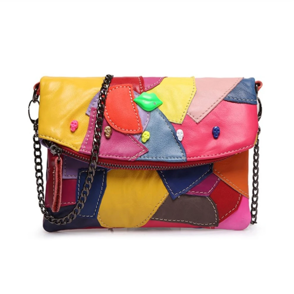 

Women Genuine Leather Bags Colorful Design Handbags For Ladies Luxury Brand Shoulder Flaps Female High Quality Crossbody Purses