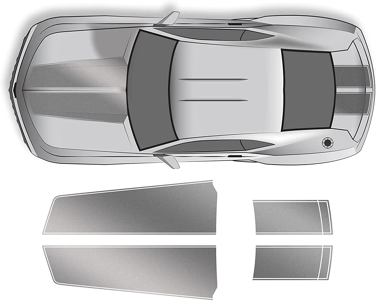 

Factory Crafts Hood and Trunk Stripes Graphics Kit Vinyl Decal Wrap Compatible with Chevrolet Camaro 20102015 Silver