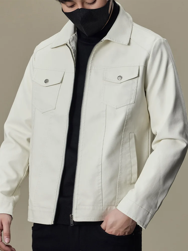 Мужская одежда из однотонной кожи верхняя весна и осень новая модная брендовая