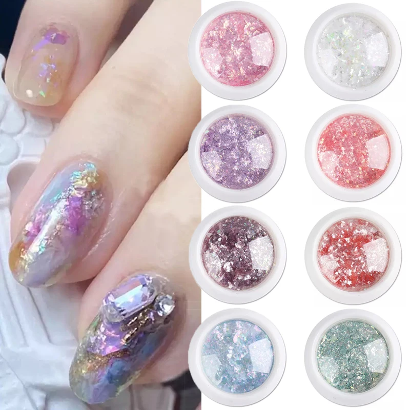 

8 Colors Nail Art 3D Sequins Iridescent Opal Powder Chameleon Glitter Dust DIY Chrome Mermaid Aurora Manicure Decoration