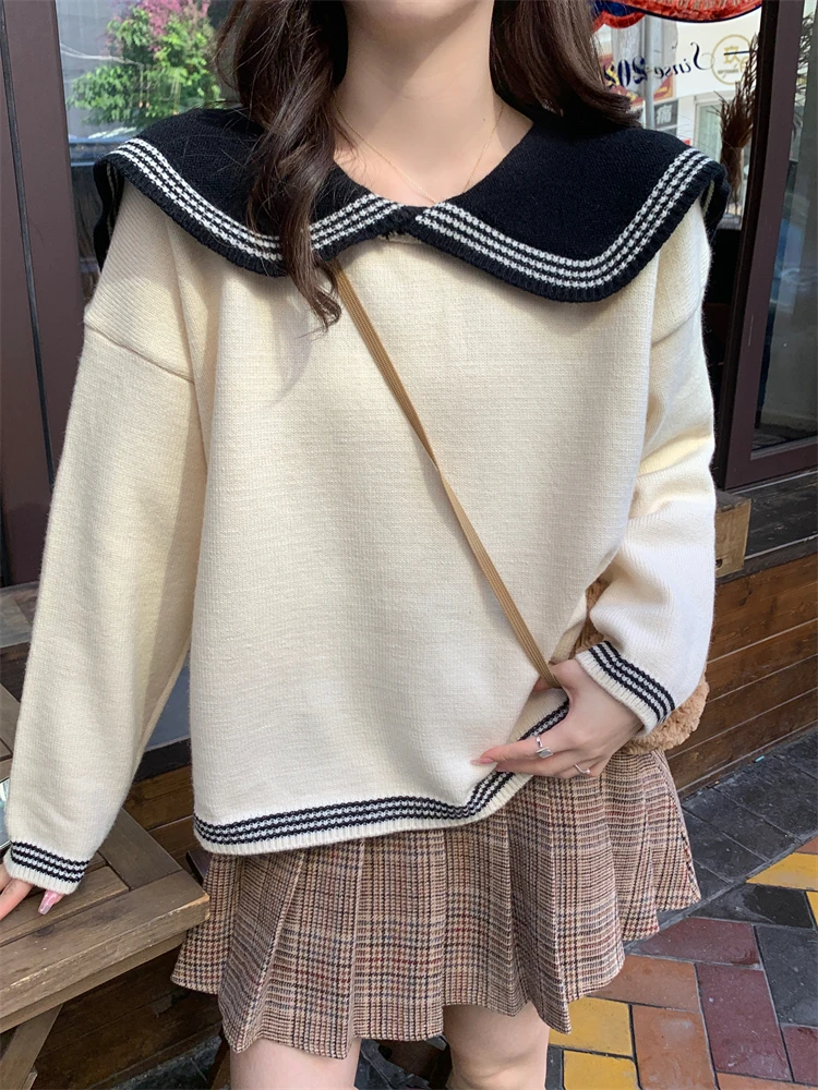 Повседневный вязаный свитер MiiiiX в стиле преппи женские пуловеры утепленный