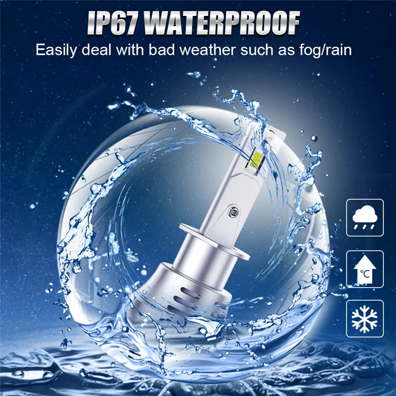 

H1 LED Headlight Bulbs, 300W 30000 Lumens Super Bright LED Headlights 6000K Cool White IP67 Waterproof, 2 Pack
