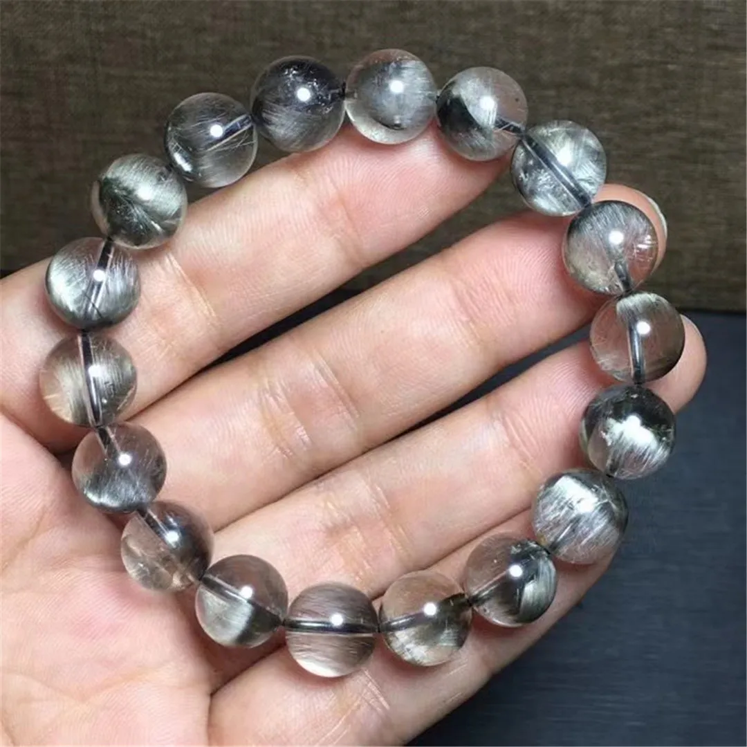 

11mm Natural Silver Brookite Platinum Rutilated Quartz Bracelet For Woman Lady Man Gift Beads Crystal Strands Jewelry AAAAA